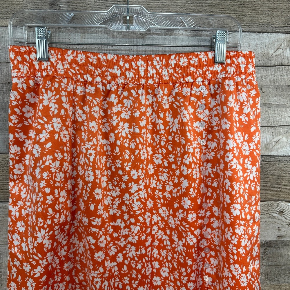 Loft Outlet‎ Petite Orange White Floral Side Slit Button Midi Skirt MP - Picture 4 of 6
